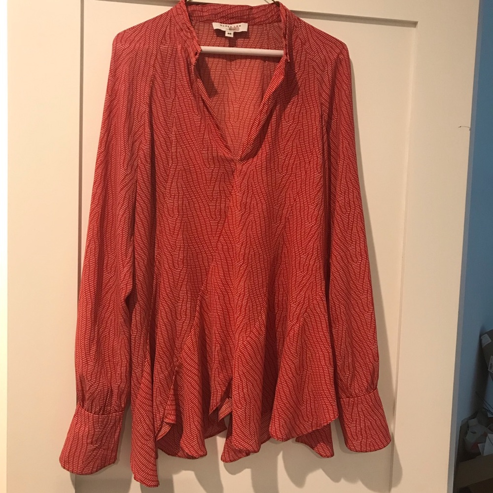 Derek Lam Orange Blouse with Mandarin Collar and Relaxed Fit